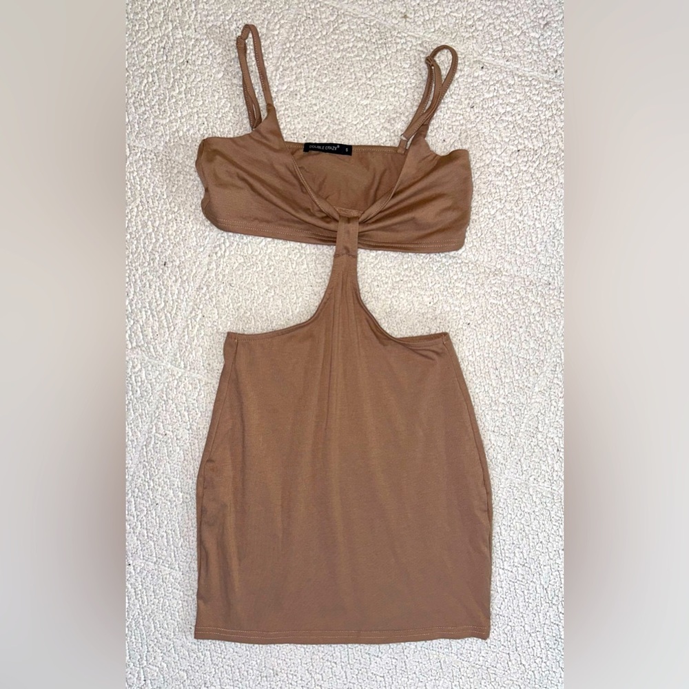 Cut Out Light Brown Mini Dress
